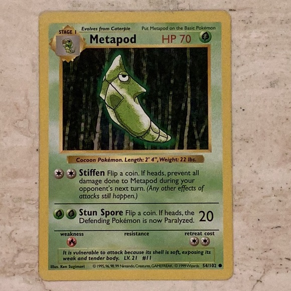 Metapod 1999 Shadowless Pokemon Card Base Set 54/102 - Picture 1 of 5